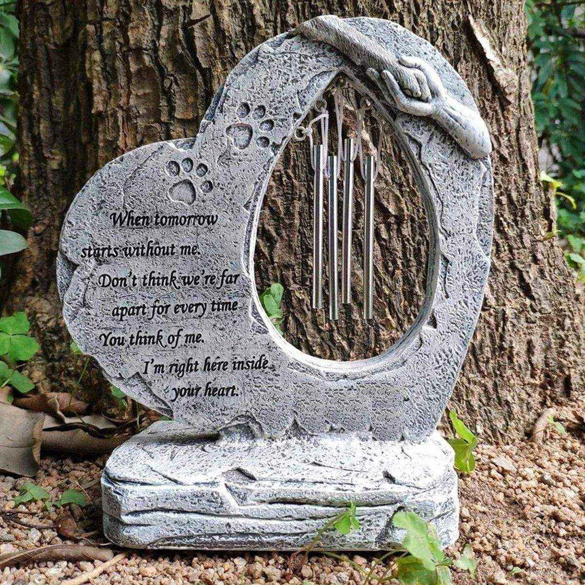 Pet Tombstone Wind Chime Heart-Shaped Memorial with Paw Prints