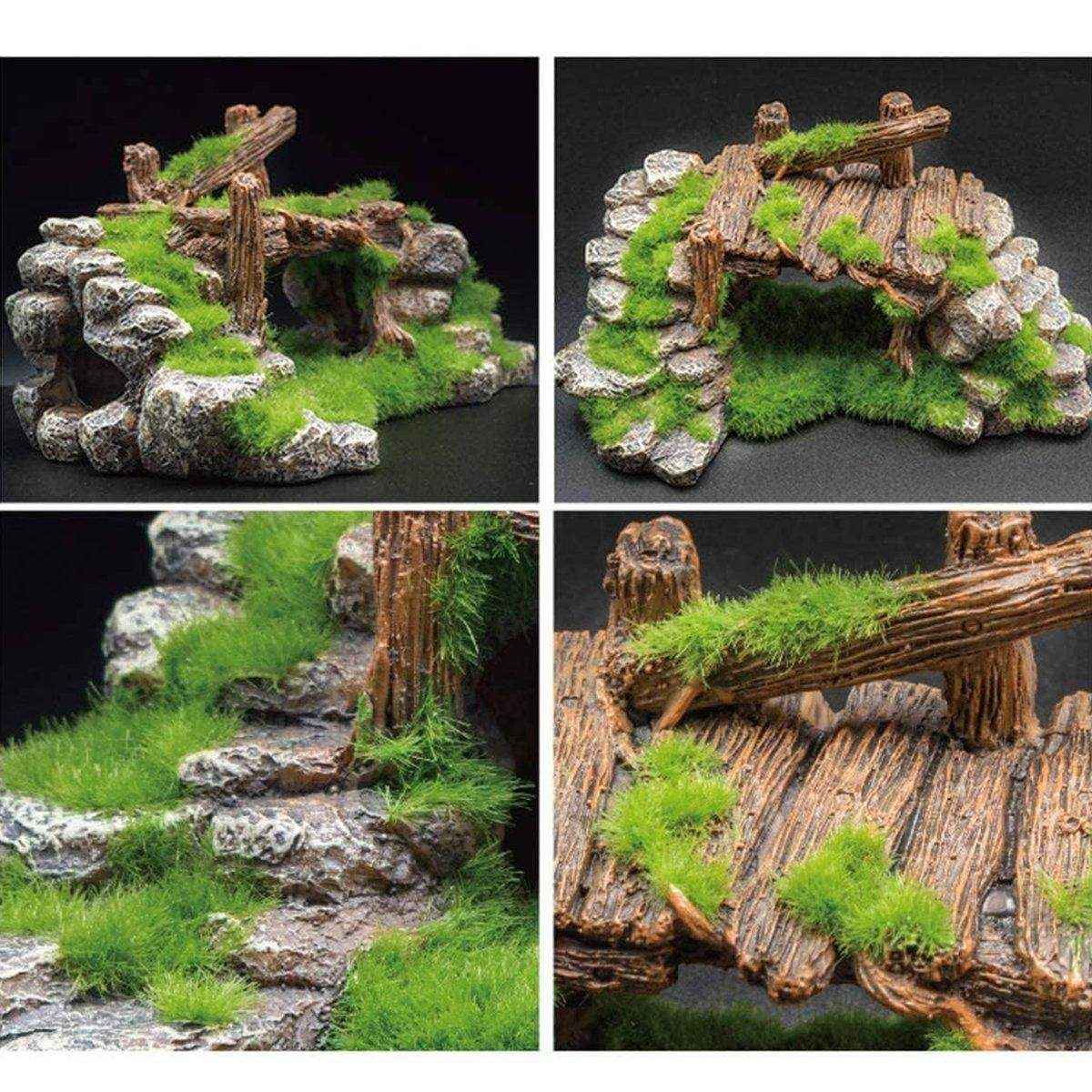 Resin Moss Bridge Decoration Natural Aquarium Ornament for Fish & Turtle Tanks