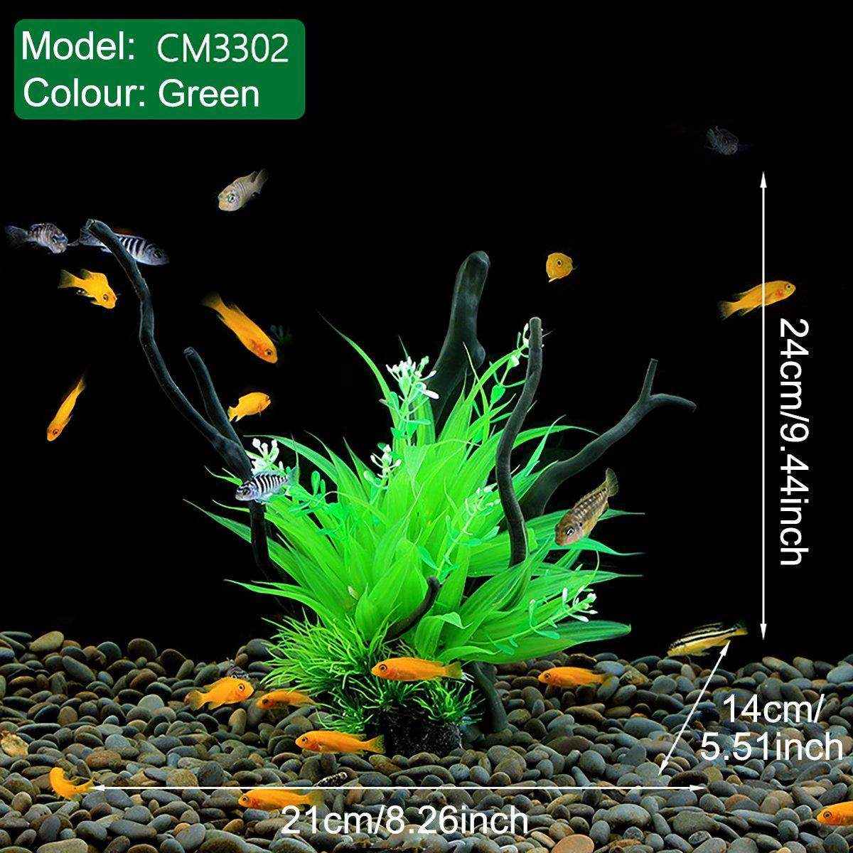 Faux Aquarium Plants Rock Decoration with Simulated Wood & Water Grass