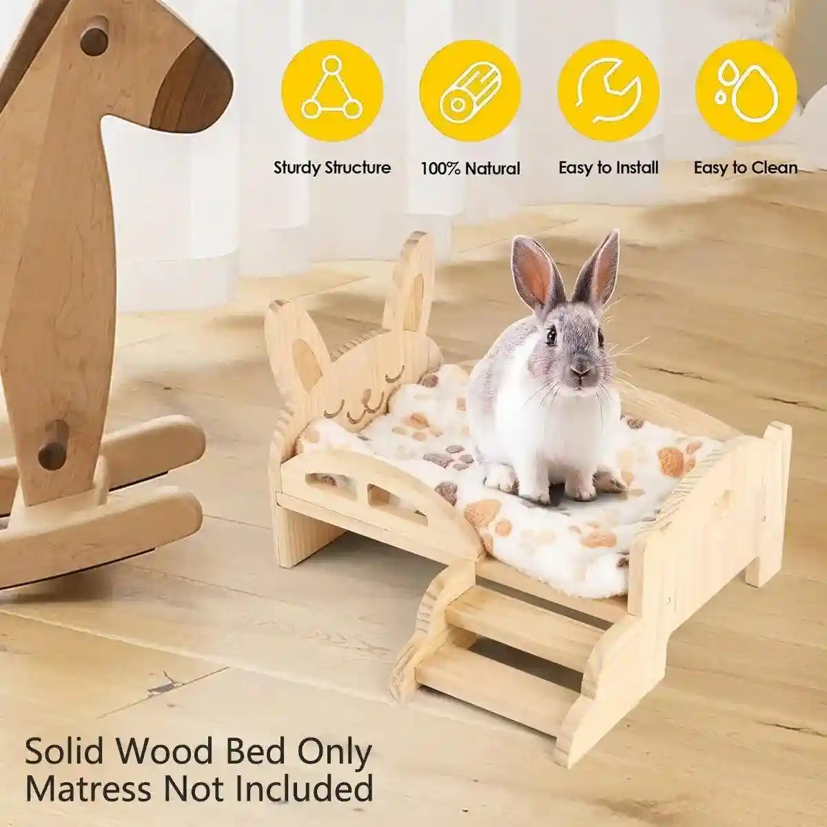 Solid Wood Rabbit Bed with Ladder Durable & Stylish Design