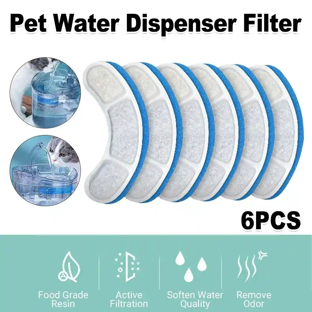 6-Pack Pet Water Dispenser Filter Replacement Advanced Multi-Layer Filtration