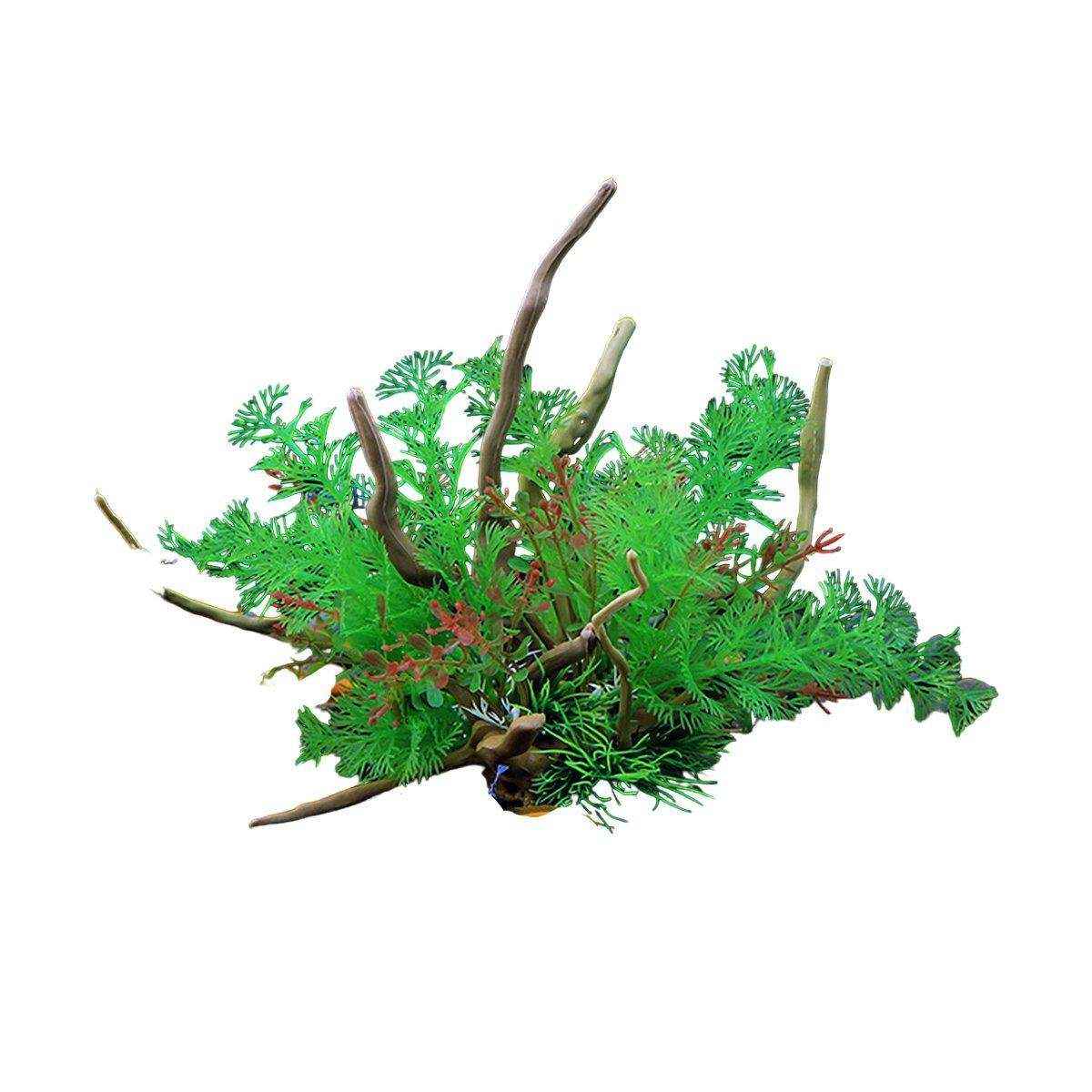 Faux Aquarium Plants Rock Decoration with Simulated Wood & Water Grass
