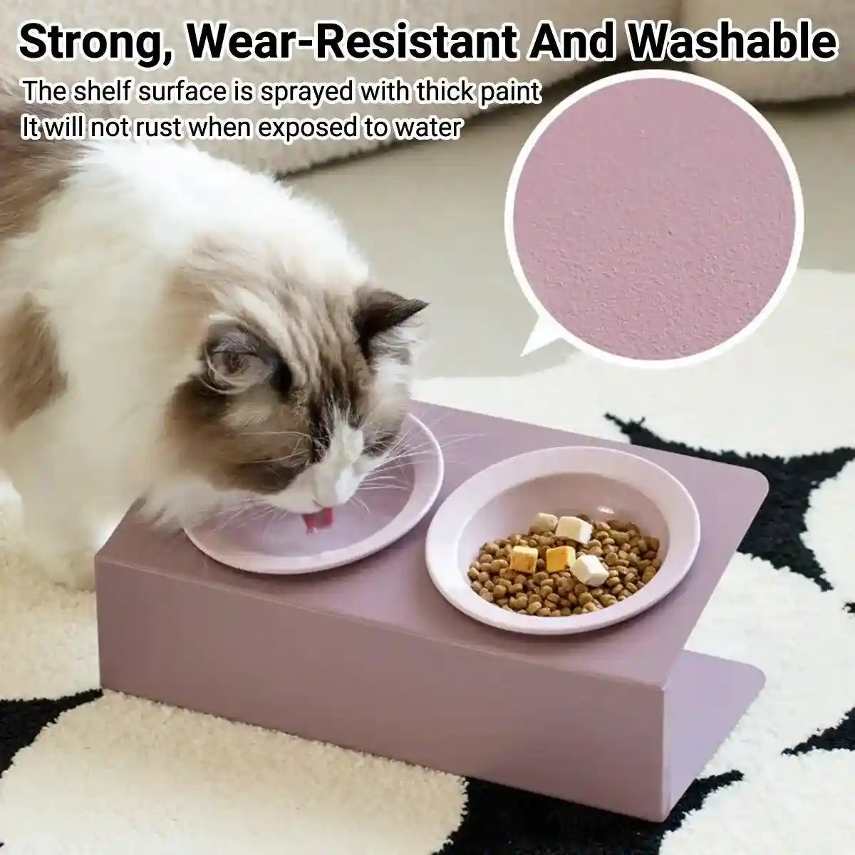 Ceramic Double Cat Bowl with Tilt Stand Elevated Pet Feeder for Comfort