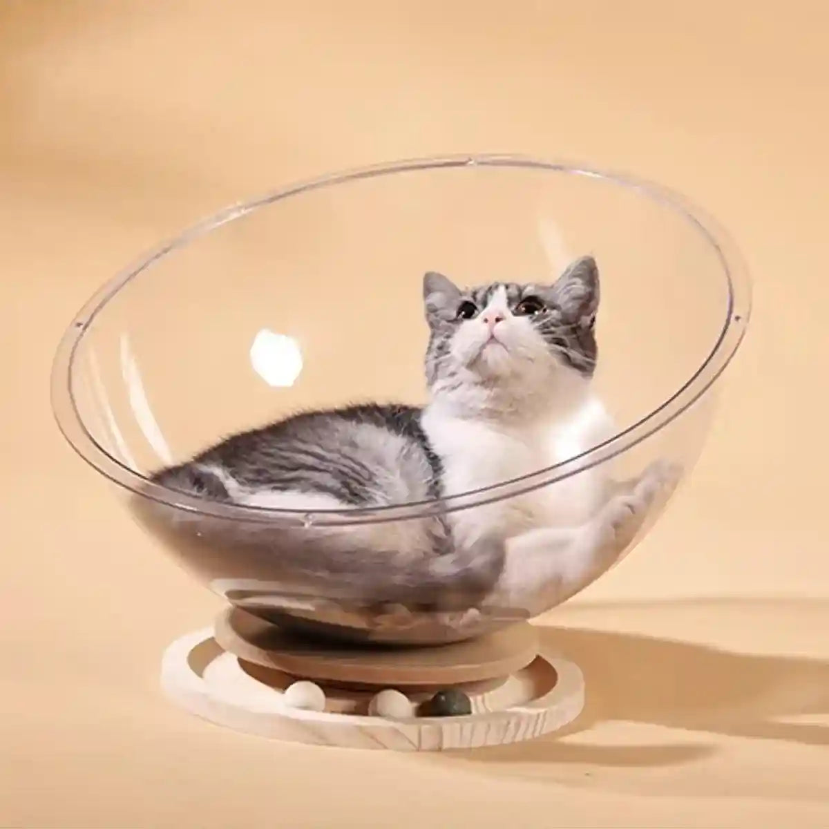 Acrylic Space Capsule Cat Bed Semi-closed Cool Nest Turntable Toy