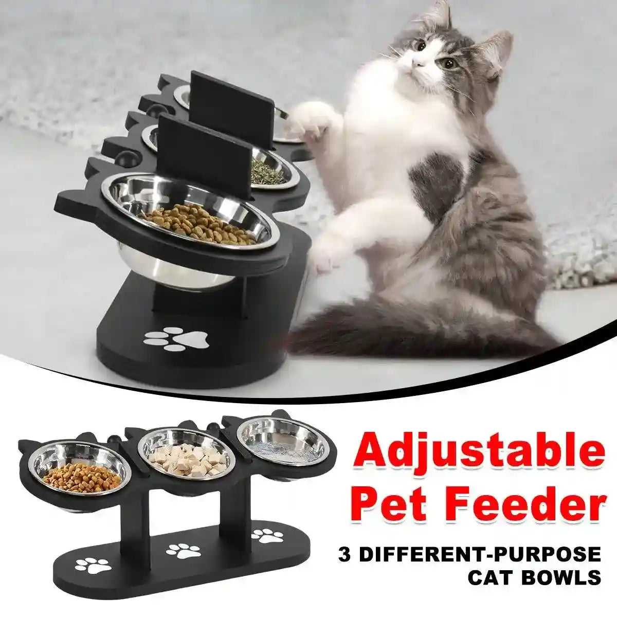 Non-Slip 3-in-1 Stainless Steel Pet Bowl For Dogs and Cats