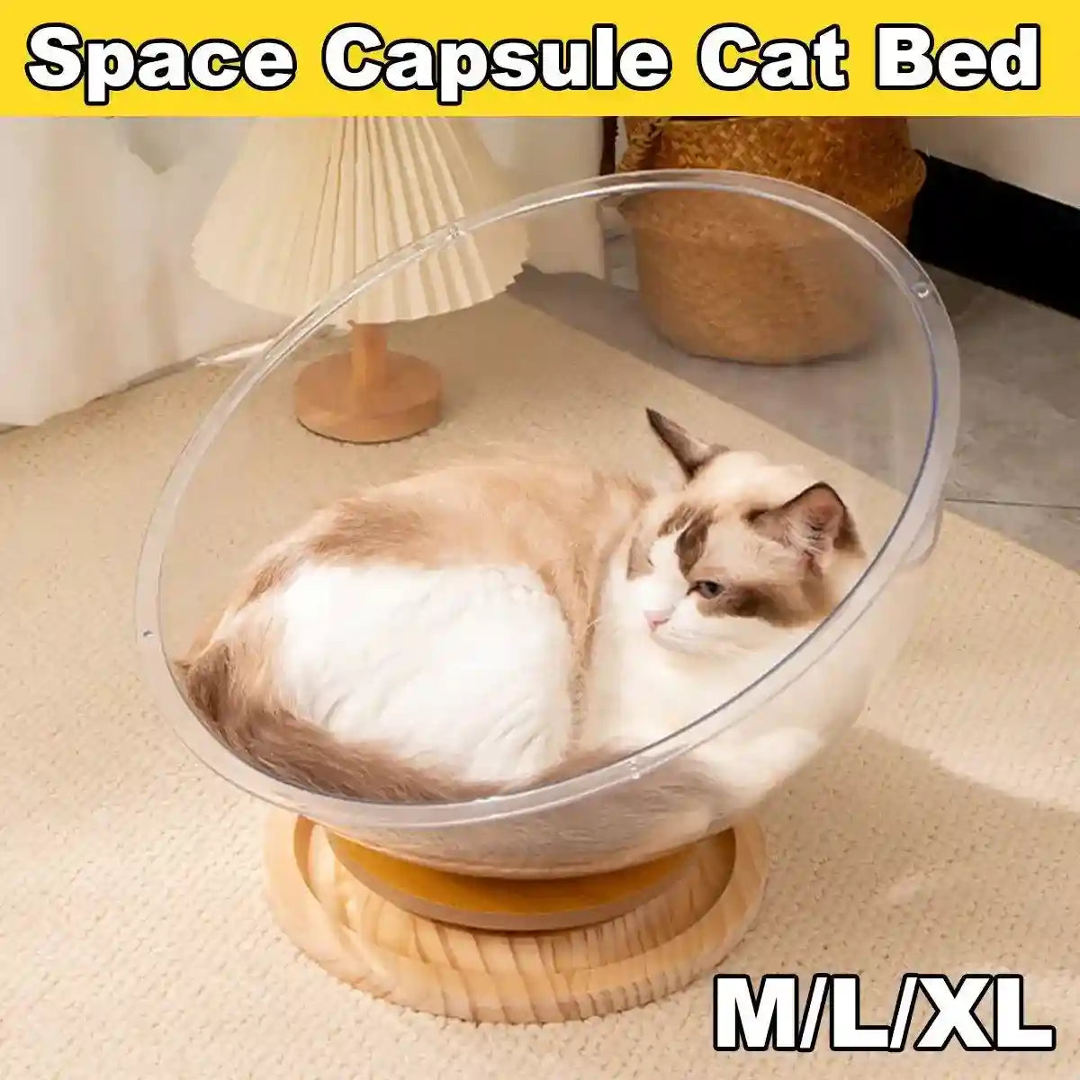 Acrylic Space Capsule Cat Bed Semi-closed Cool Nest Turntable Toy