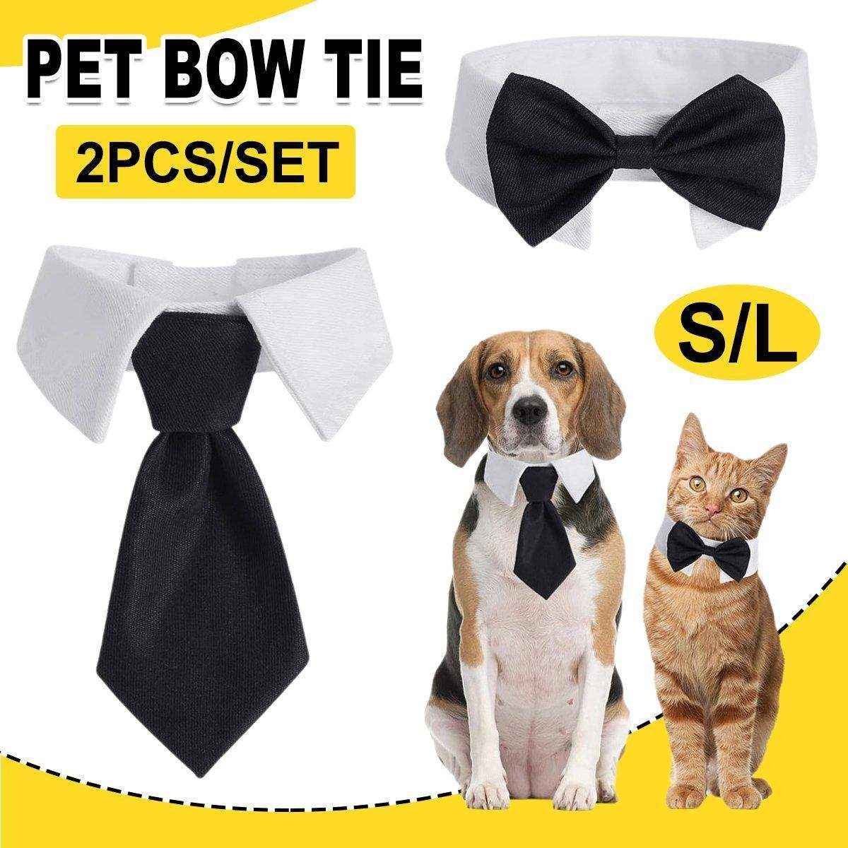 Designer Dog Collars & Designer Cat Collar Set Bow Tie and Necktie Design