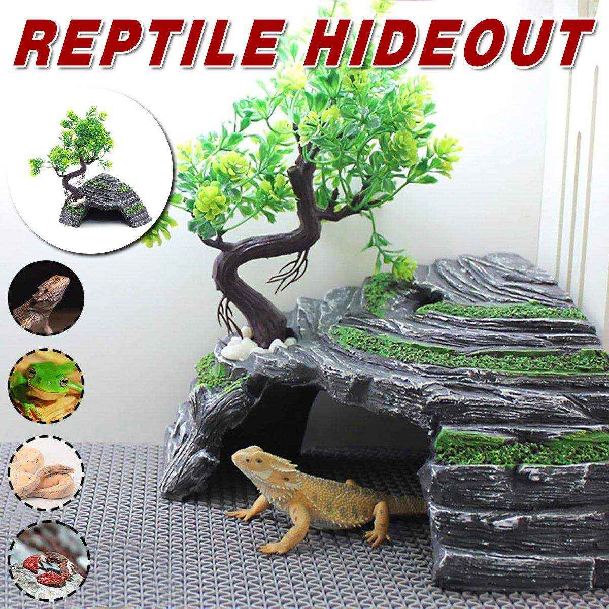 Reptile Hide House Nest Cave Sundeck Shelter for Pets Lizard Snake Habitat