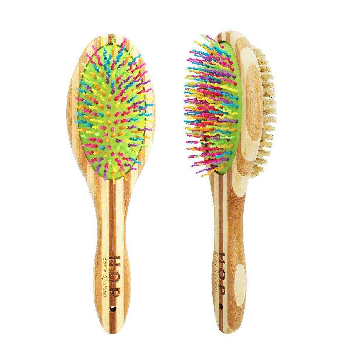 Double-Sided Pet Comb with Bamboo Handle Flea Comb & Knot Brush for Dogs and Cats