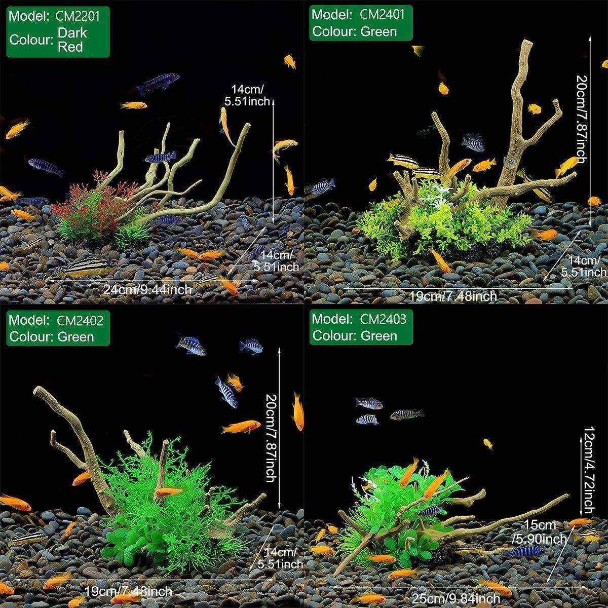 Faux Aquarium Plants Rock Decoration with Simulated Wood & Water Grass
