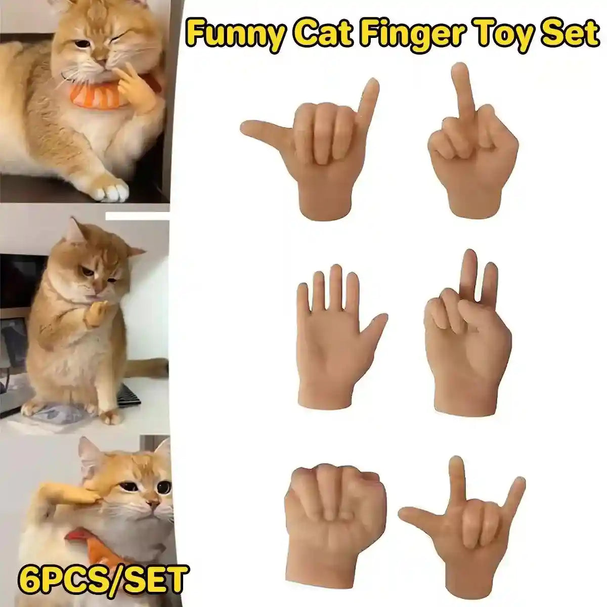 6PCS Cute Cat Finger Covers Soft Rubber Stretchy Mini Simulation Hands Fun Toy