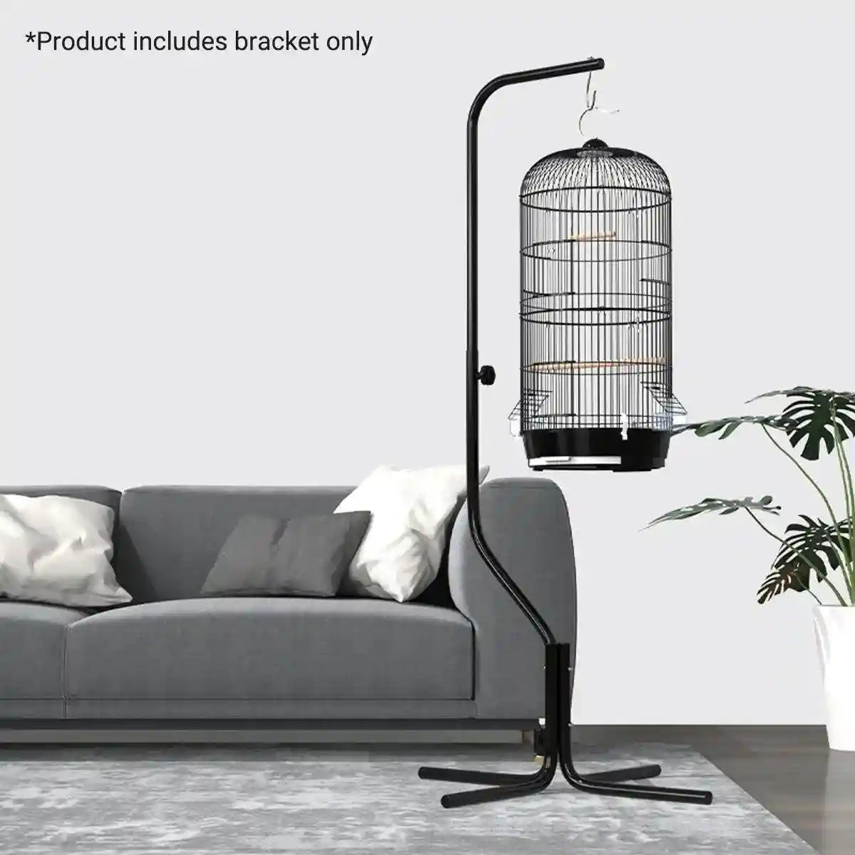 Adjustable Birdcage Stand Sturdy Metal Parrot Cage Holder with 360° Hook