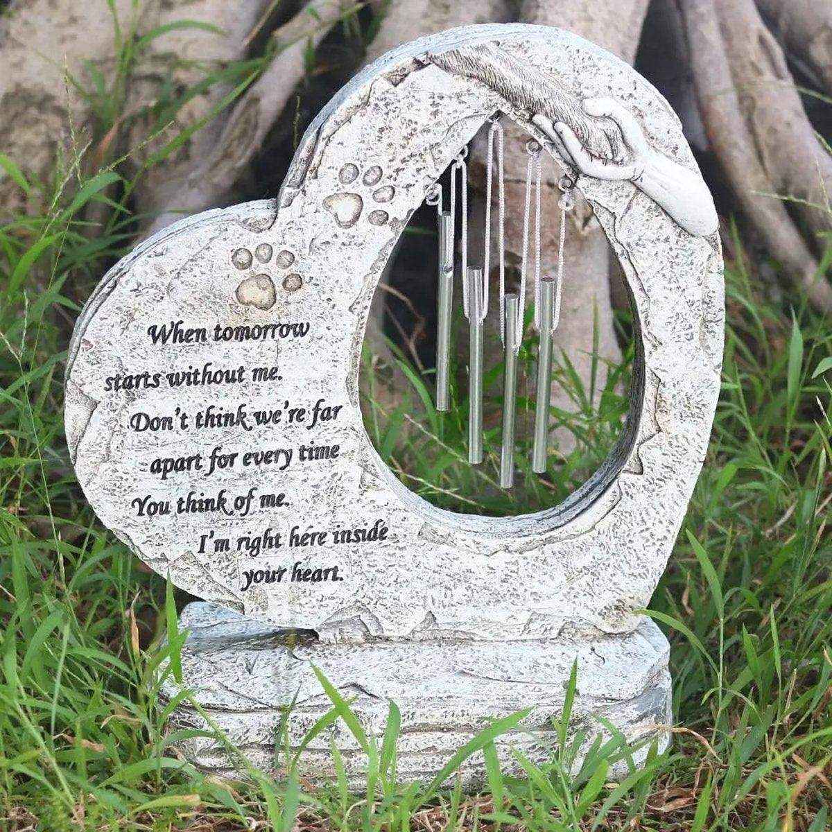 Pet Tombstone Wind Chime Heart-Shaped Memorial with Paw Prints