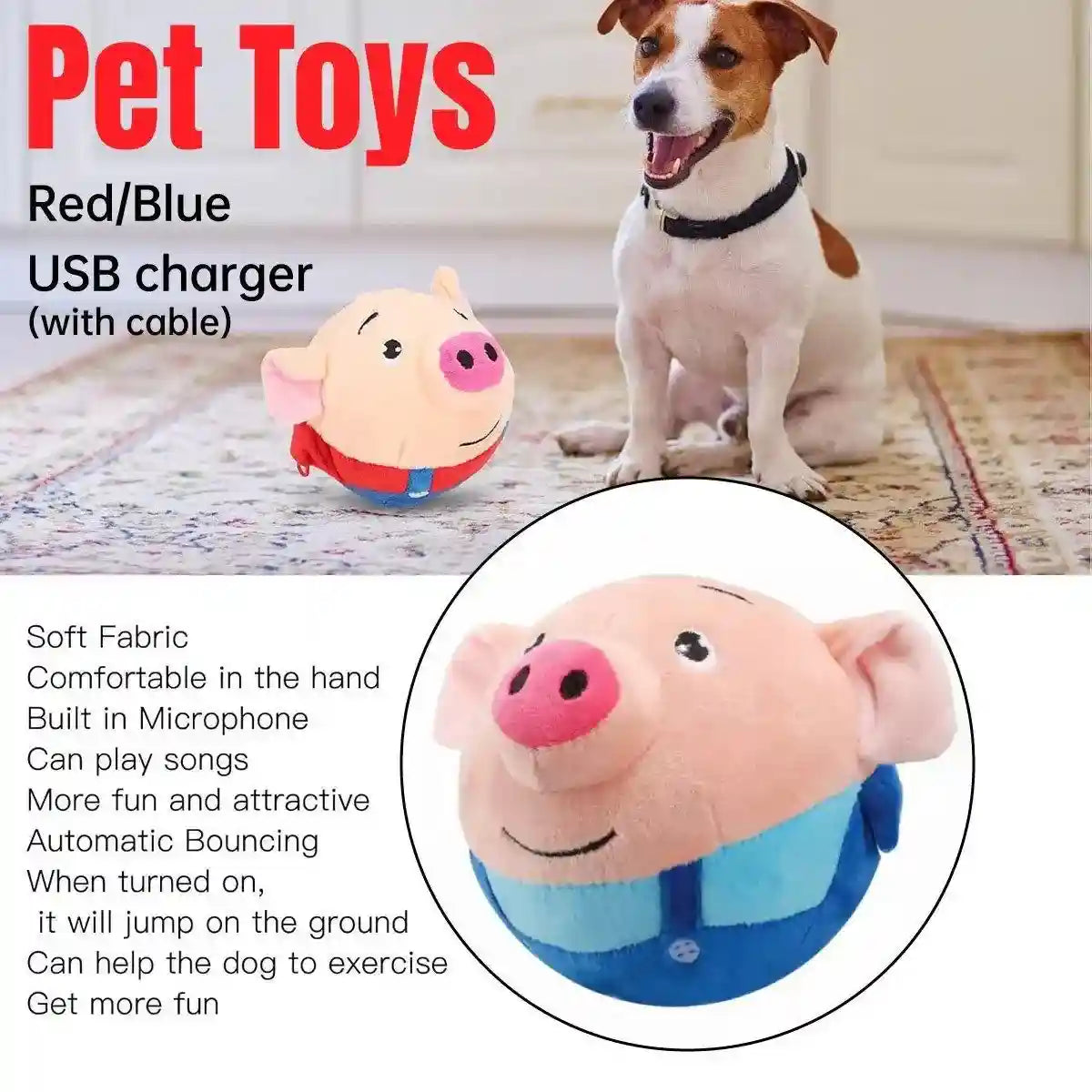 Interactive Jumping Pig Toy for Pets Dogs Cats Fun Animal Bouncing Play Toy