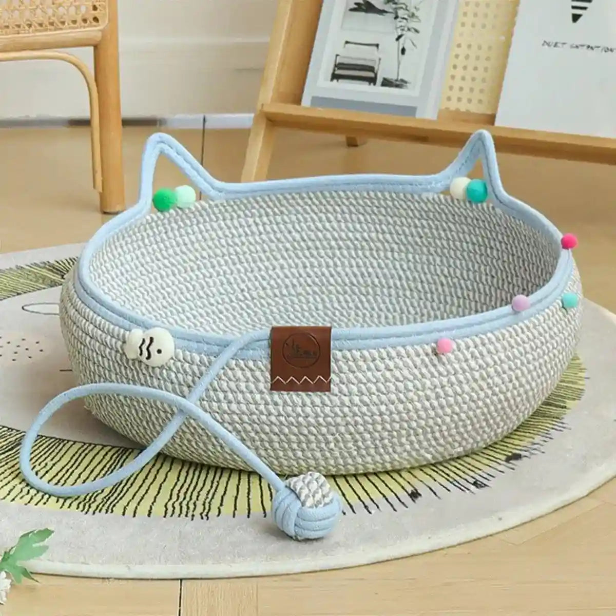 Hand-Woven Cattail Cat Nest with Scratch Board