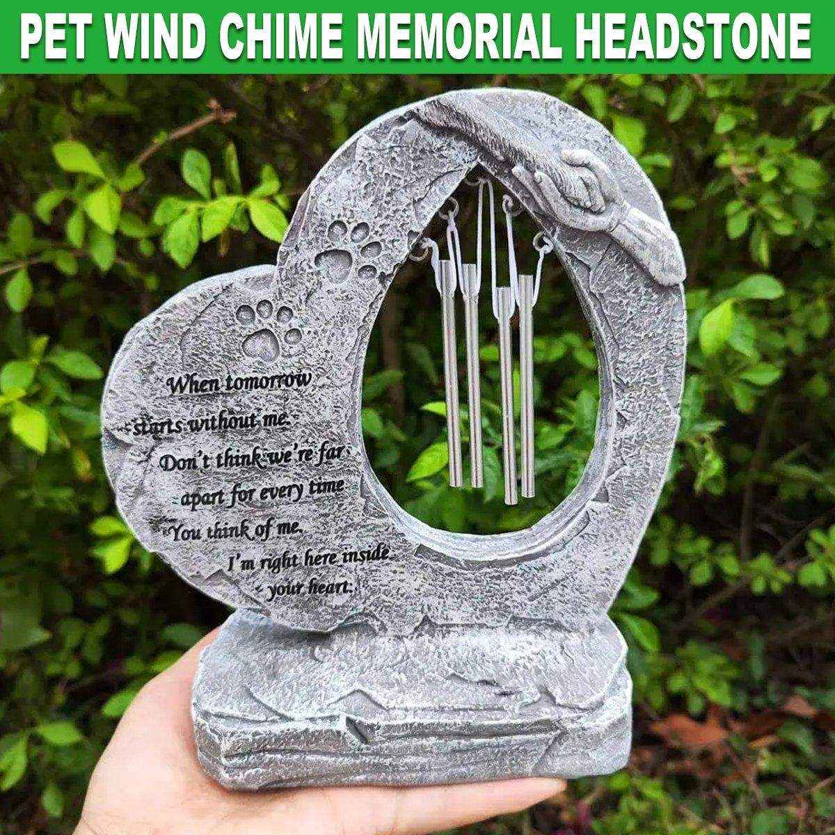 Pet Tombstone Wind Chime Heart-Shaped Memorial with Paw Prints
