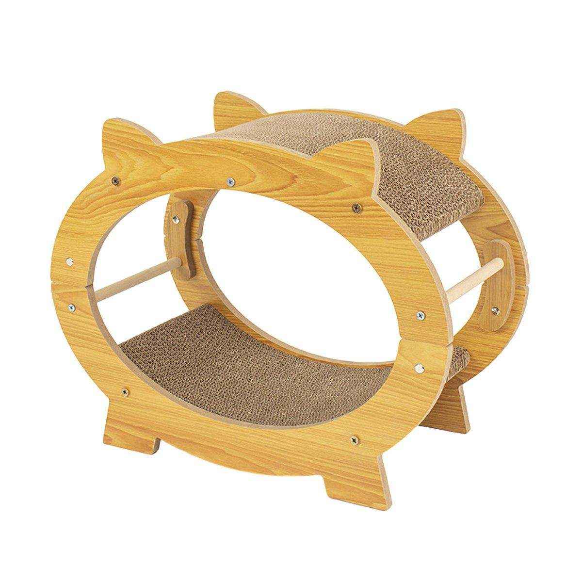 Eco-Friendly Cat Scratcher Lounge - Natural Wood & Corrugated Board