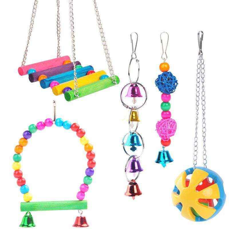 5PCS Interactive Hanging Bird Toys Set for Parrots and Small Birds