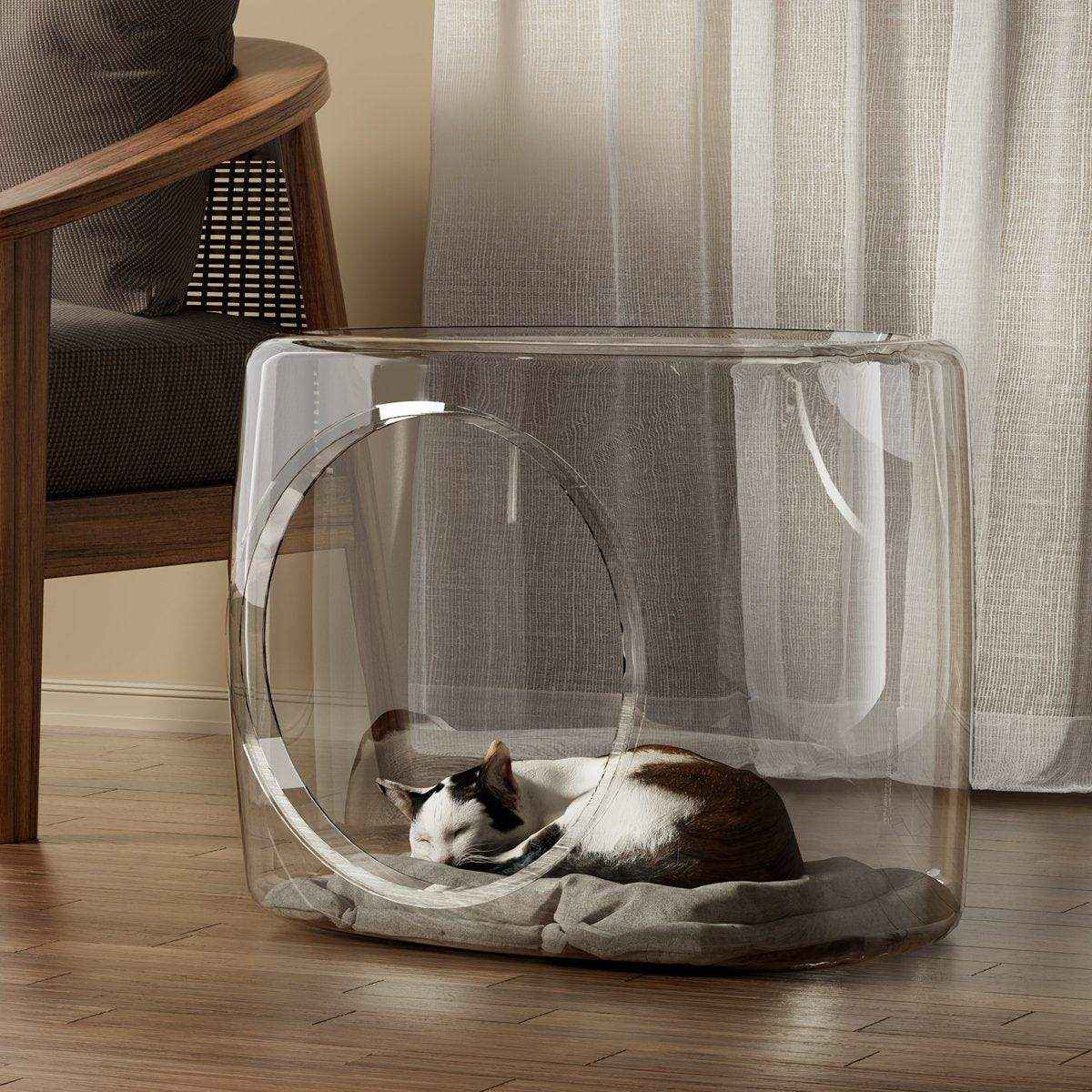 Transparent Capsule Cat Litter Box Semi Enclosed Cat House for Indoor Use AU