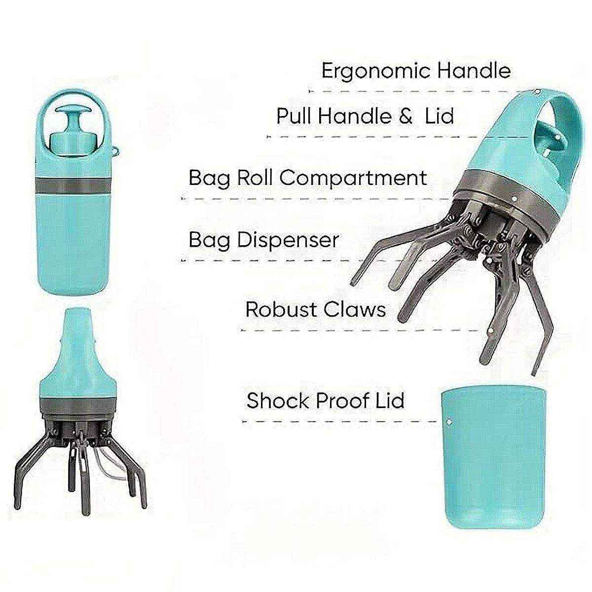 Pet Toilet Picker Portable Six-claw Shovel Excrement Clip Excrement Picking Garbage Bag Dispenser