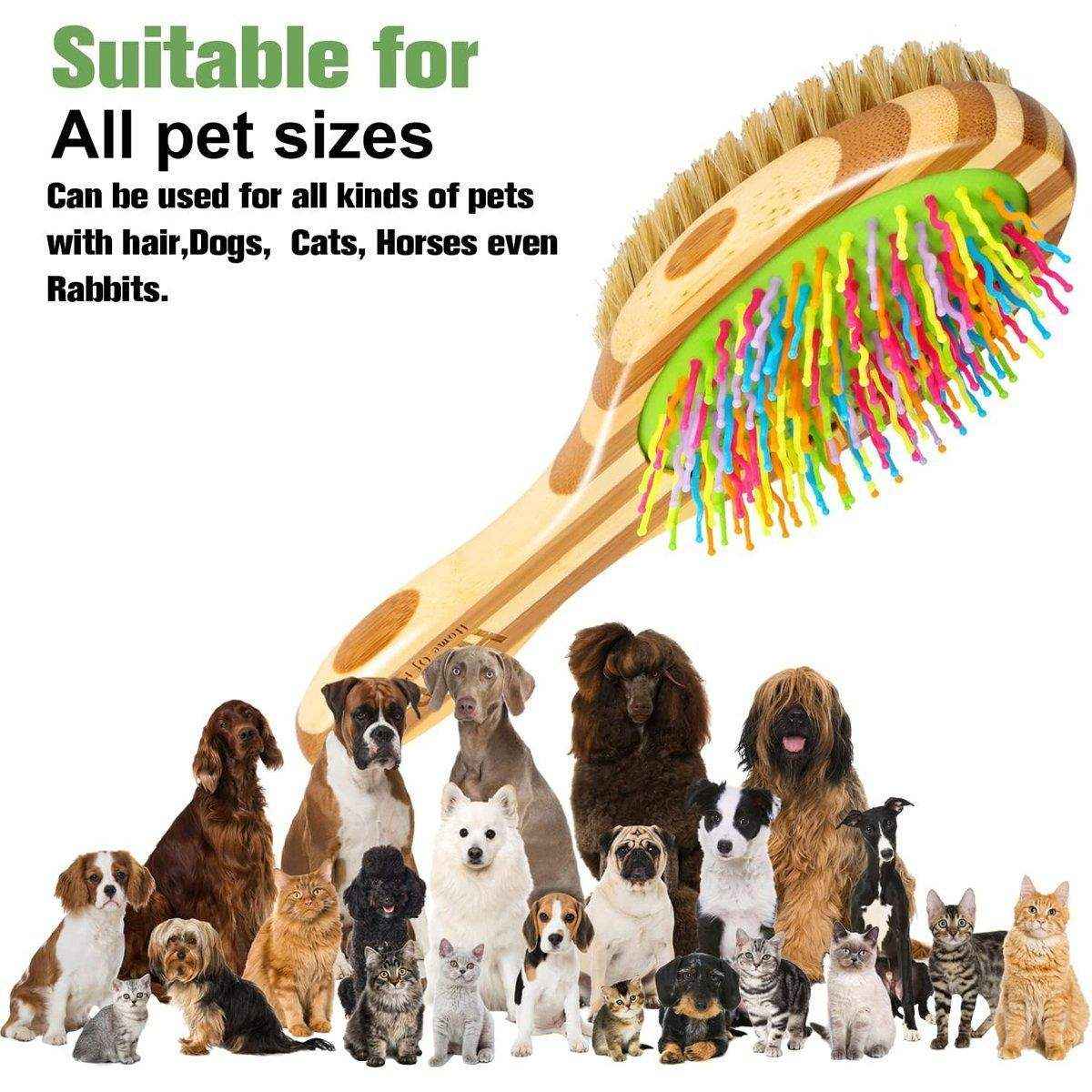 Double-Sided Pet Comb with Bamboo Handle Flea Comb & Knot Brush for Dogs and Cats