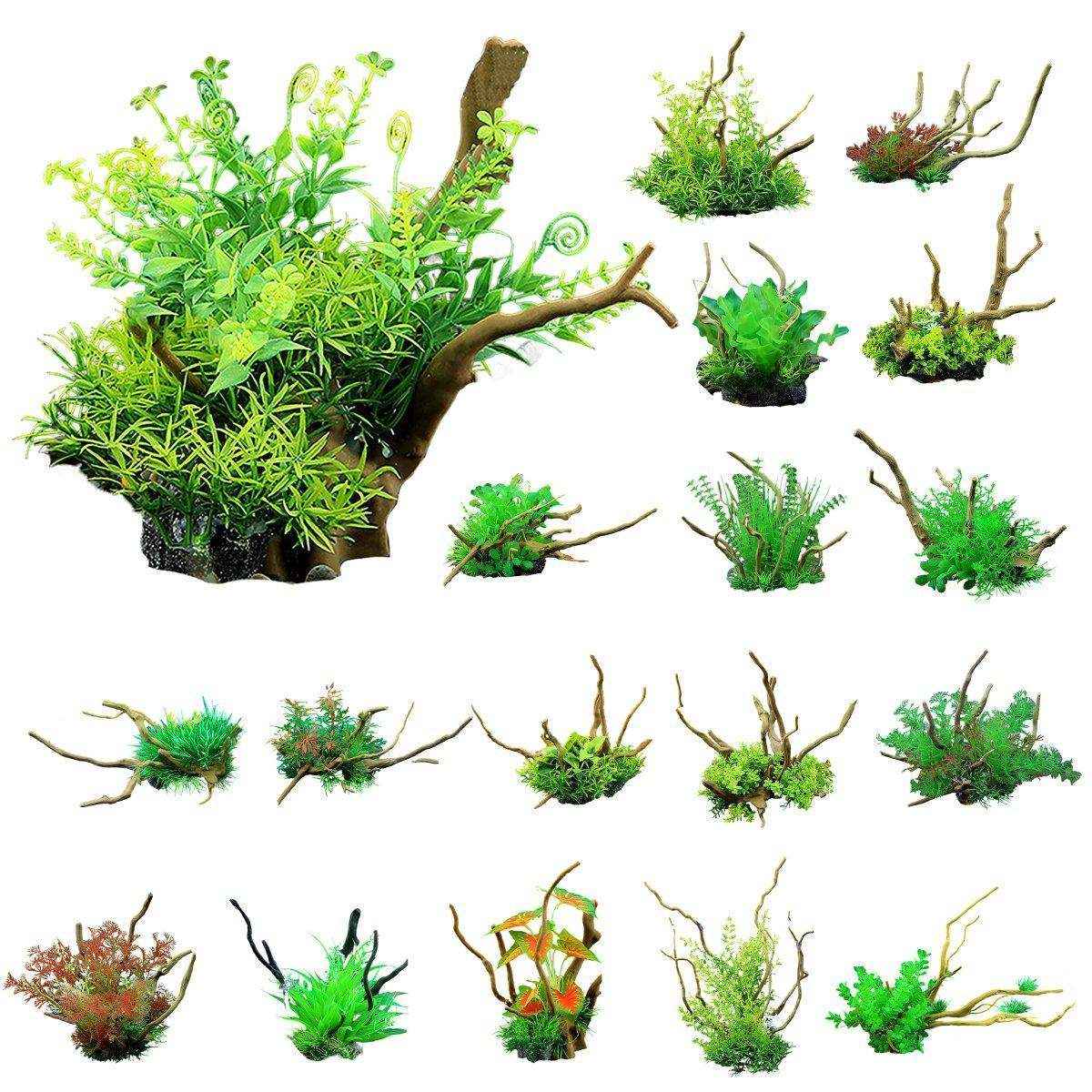 Faux Aquarium Plants Rock Decoration with Simulated Wood & Water Grass