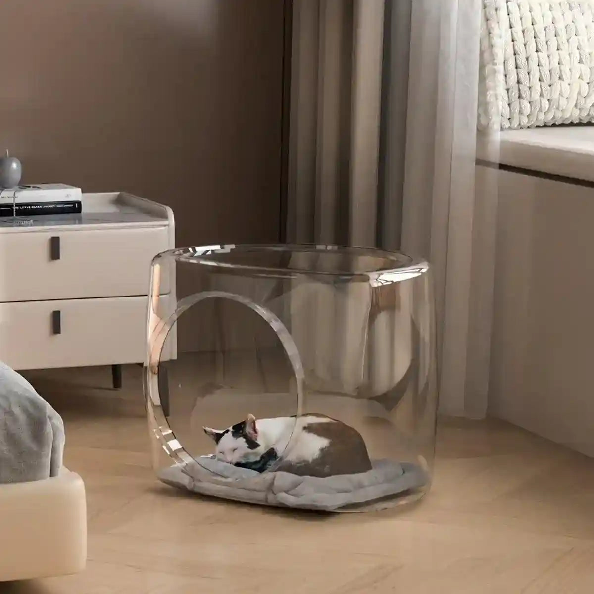 Transparent Capsule Cat Litter Box Semi Enclosed Cat House for Indoor Use AU
