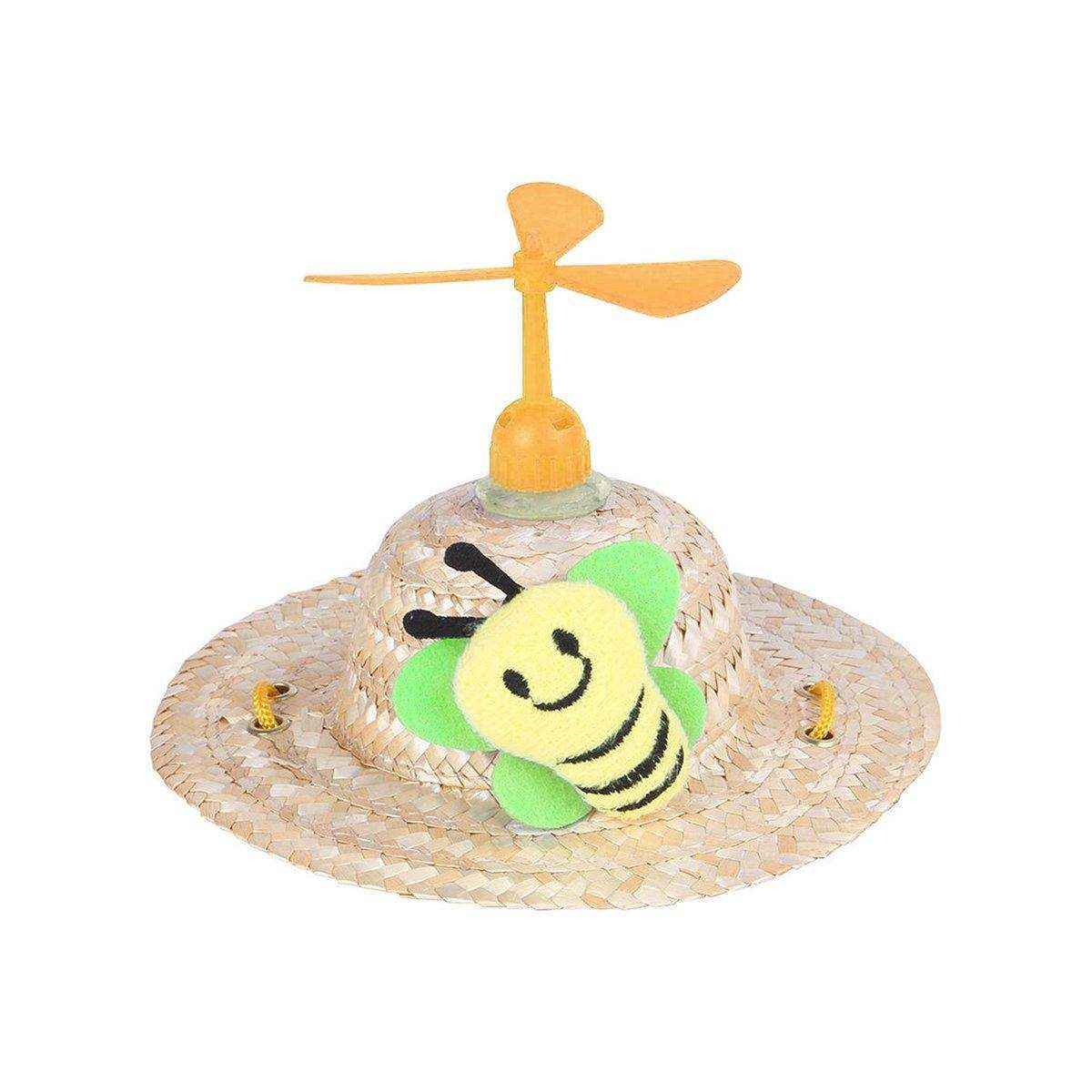 Pet Straw Hat Bamboo Dragonfly Cat And Dog Headwear Puppy Sun Hat Decoration
