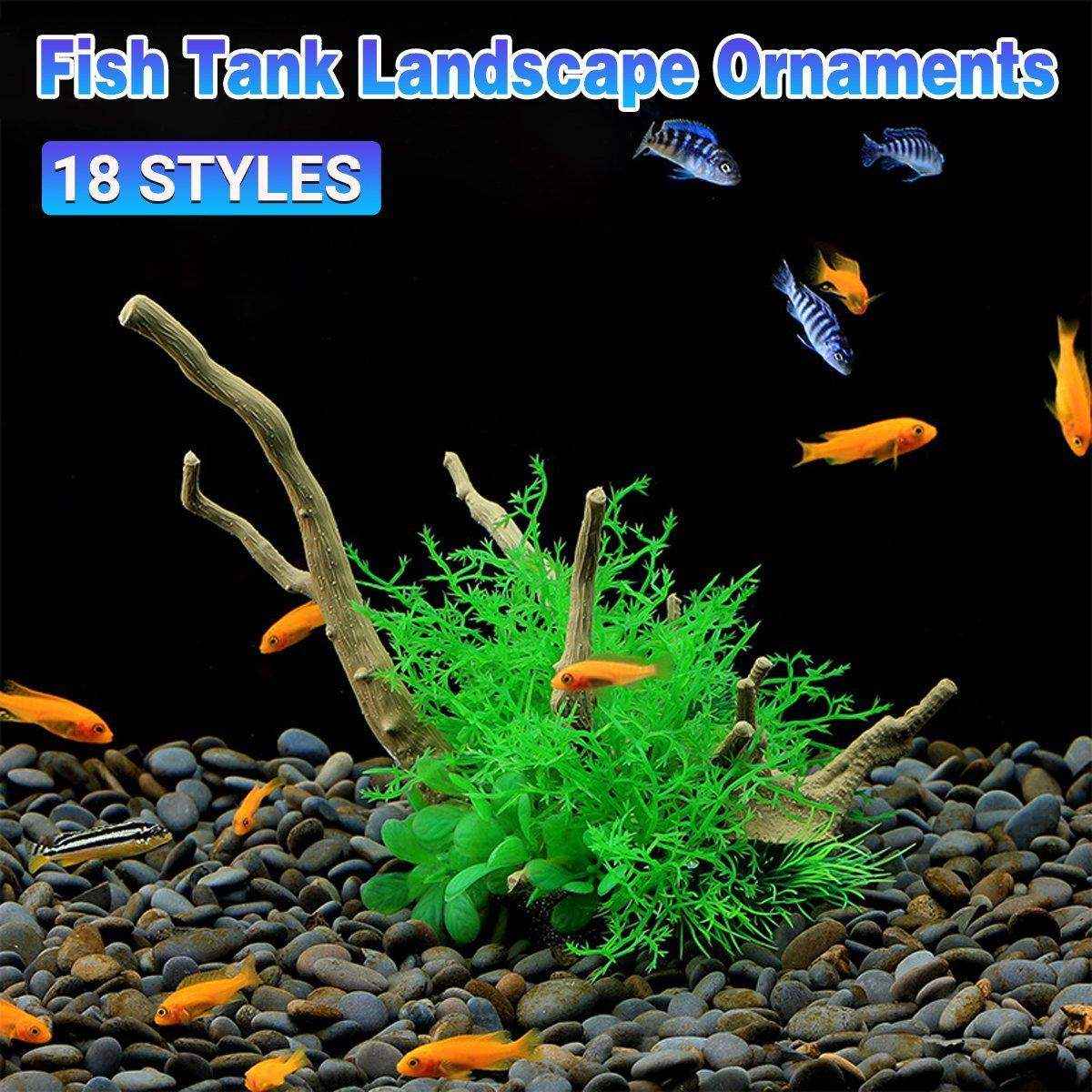 Faux aquarium plants – realistic rock and water grass decoration for tanks.