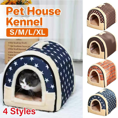 Portable Warm Cat Puppy Bed Brown Dots