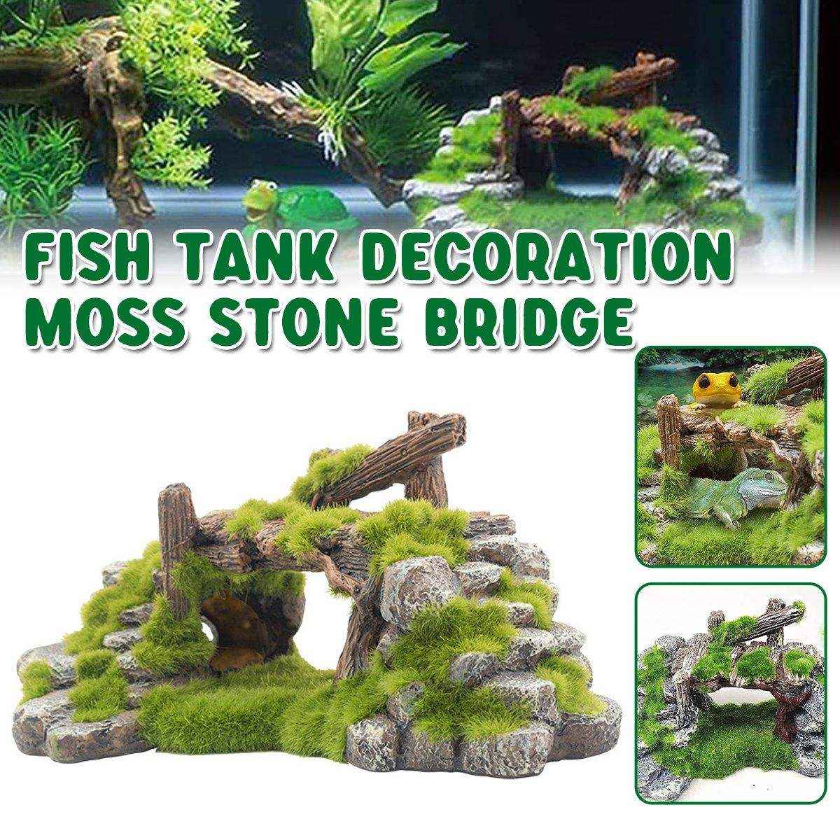 Resin Moss Bridge Decoration Natural Aquarium Ornament for Fish & Turtle Tanks