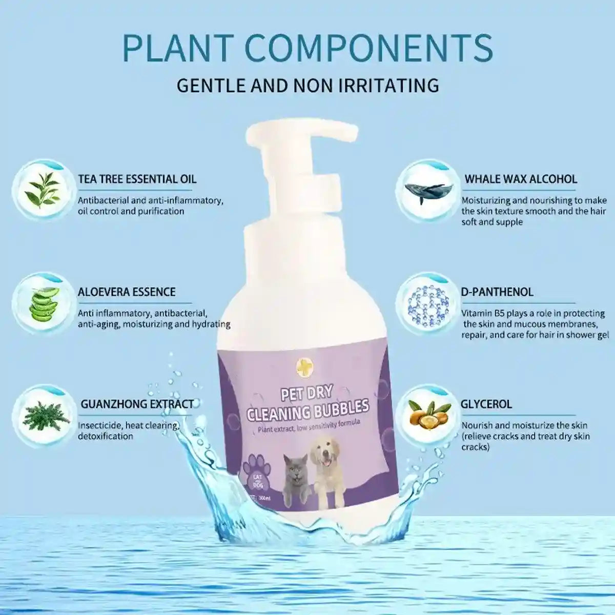 Pet Dry Cleaning Bubbles No-Rinse Foam Cleanser for Cats & Dogs 500ml