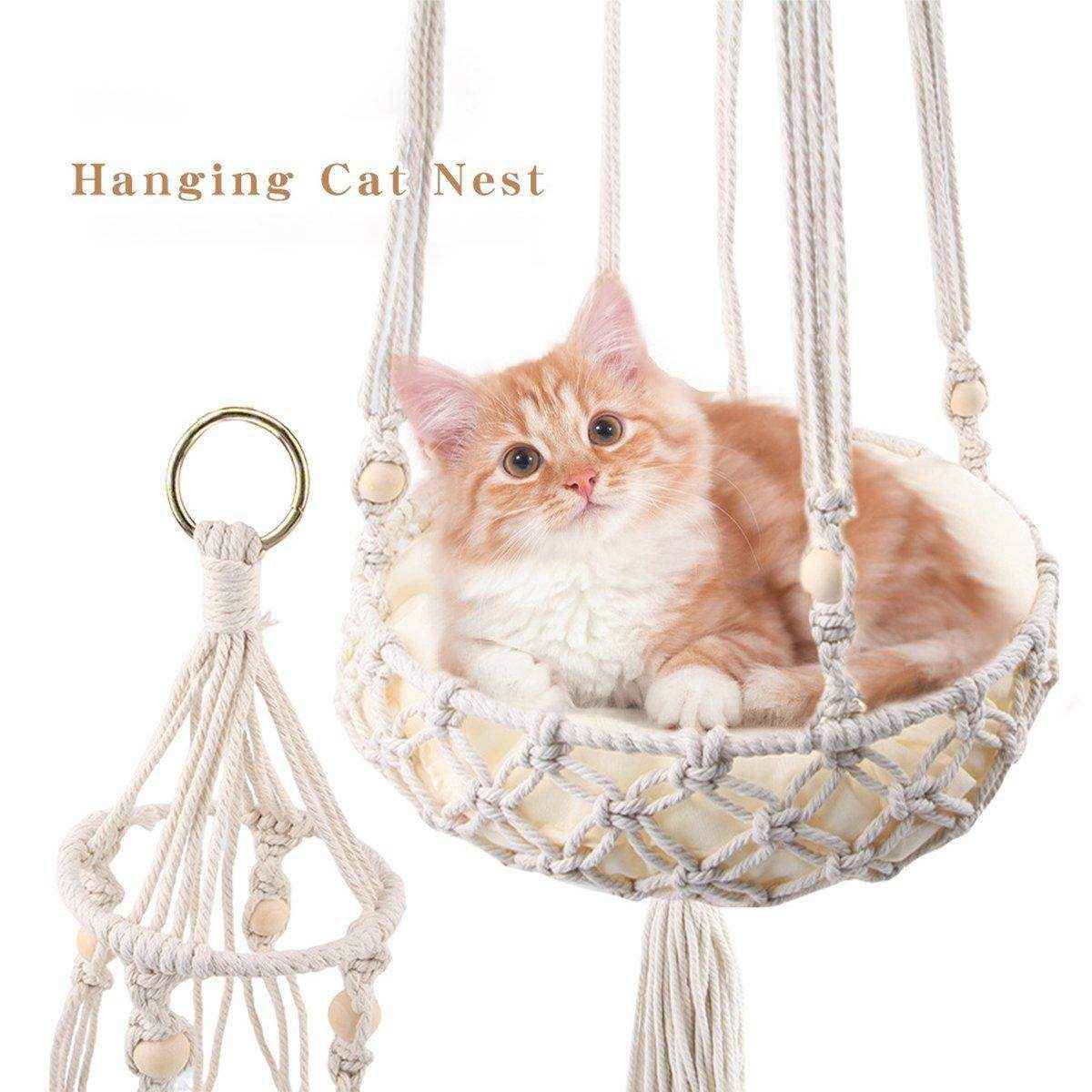 Hanging Cat Nest - Cozy Macrame Cat Hammock