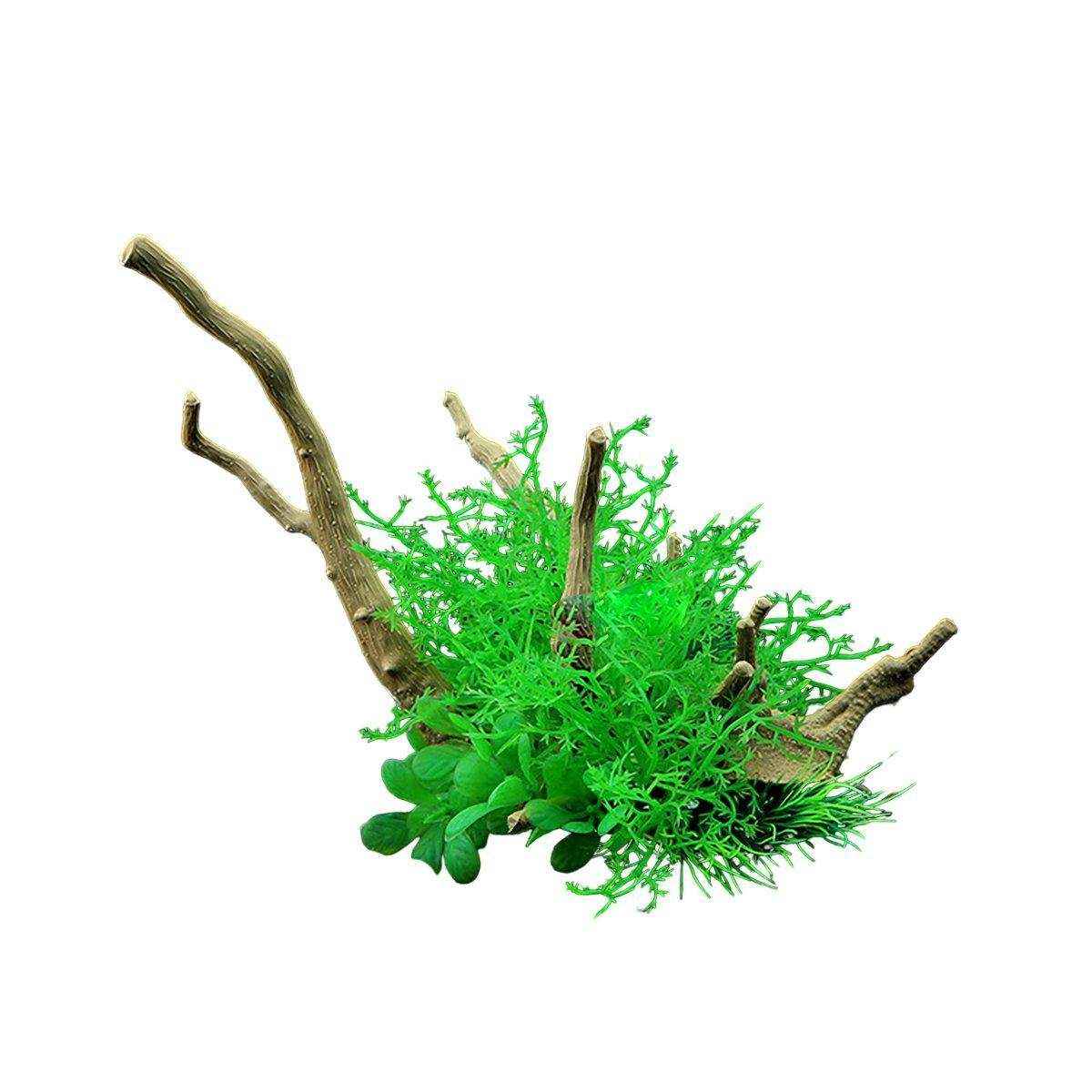 Faux Aquarium Plants Rock Decoration with Simulated Wood & Water Grass
