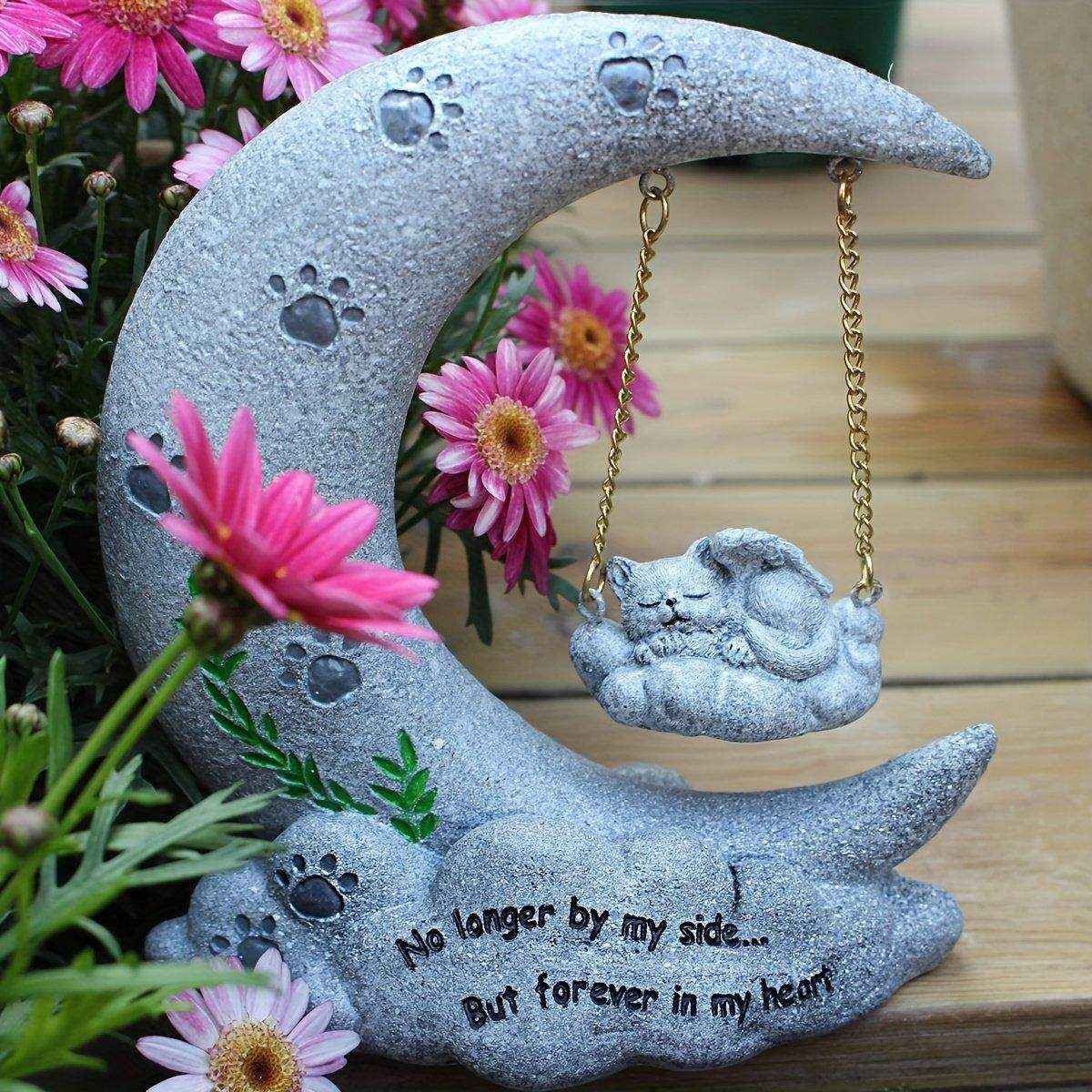 Moon-Themed Pet Memorial Resin Cat or Dog Tribute for Garden & Home