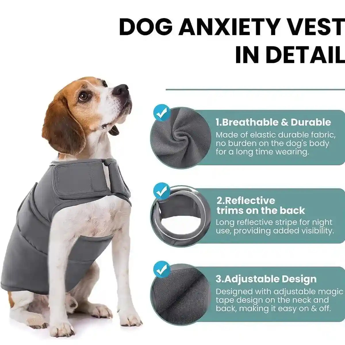 Dog Anxiety Relief Vest Calming & Adjustable with Reflective Strips