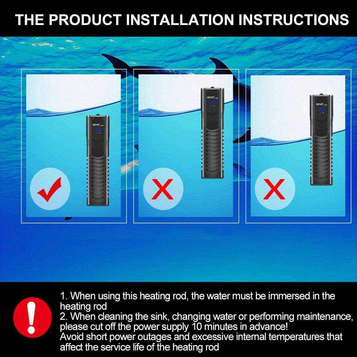 Submersible Aquarium Heater Rod Intelligent Temperature Control with LED Display