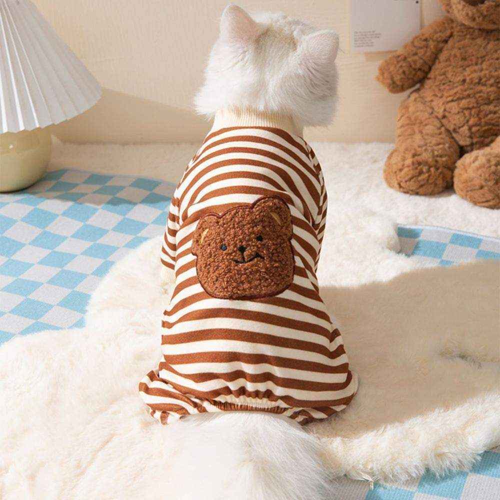 Cute Bear Striped Dog Coat Pet Outfit Cozy Pajamas for Pets