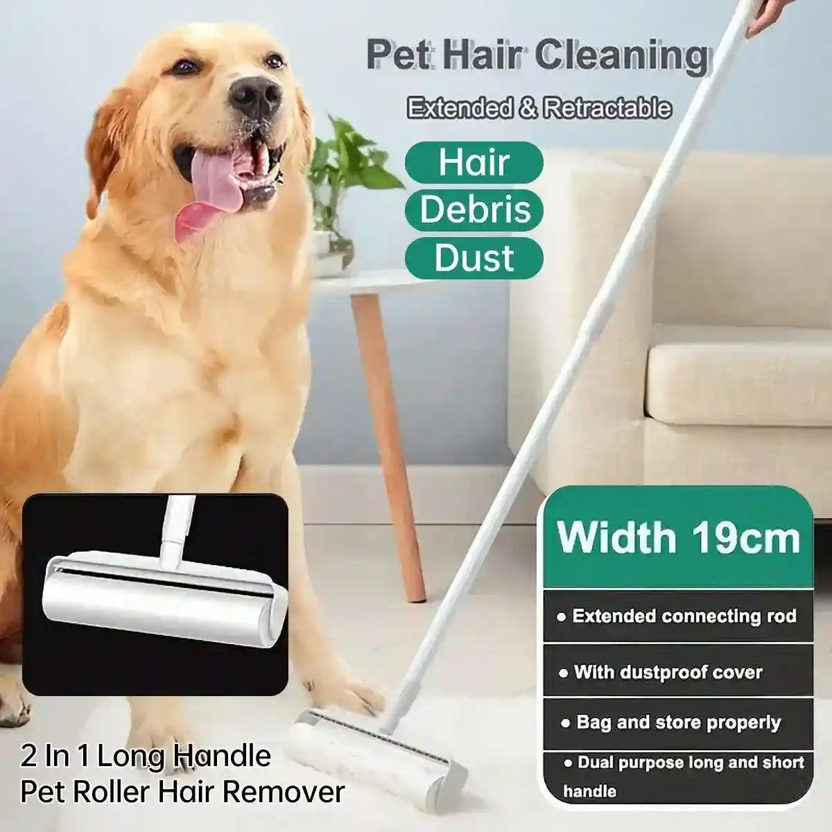 Pet hair roller for cleaning floors and furniture
