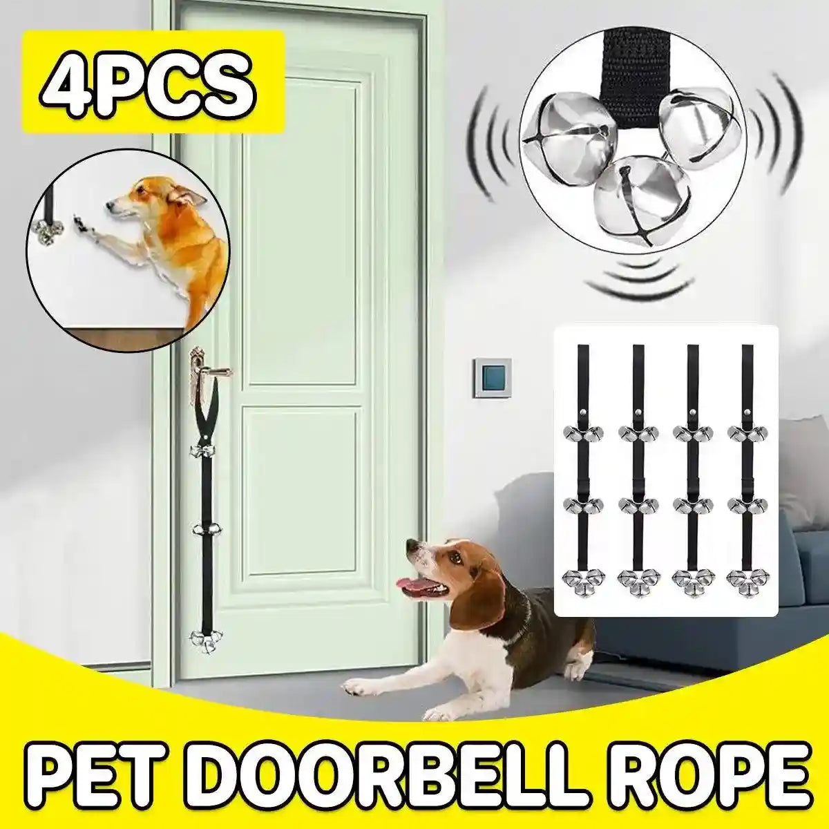 4PCS Pet Training Doorbell Rope Cat Teaser Toy Bell Interactive Play Rope Bell