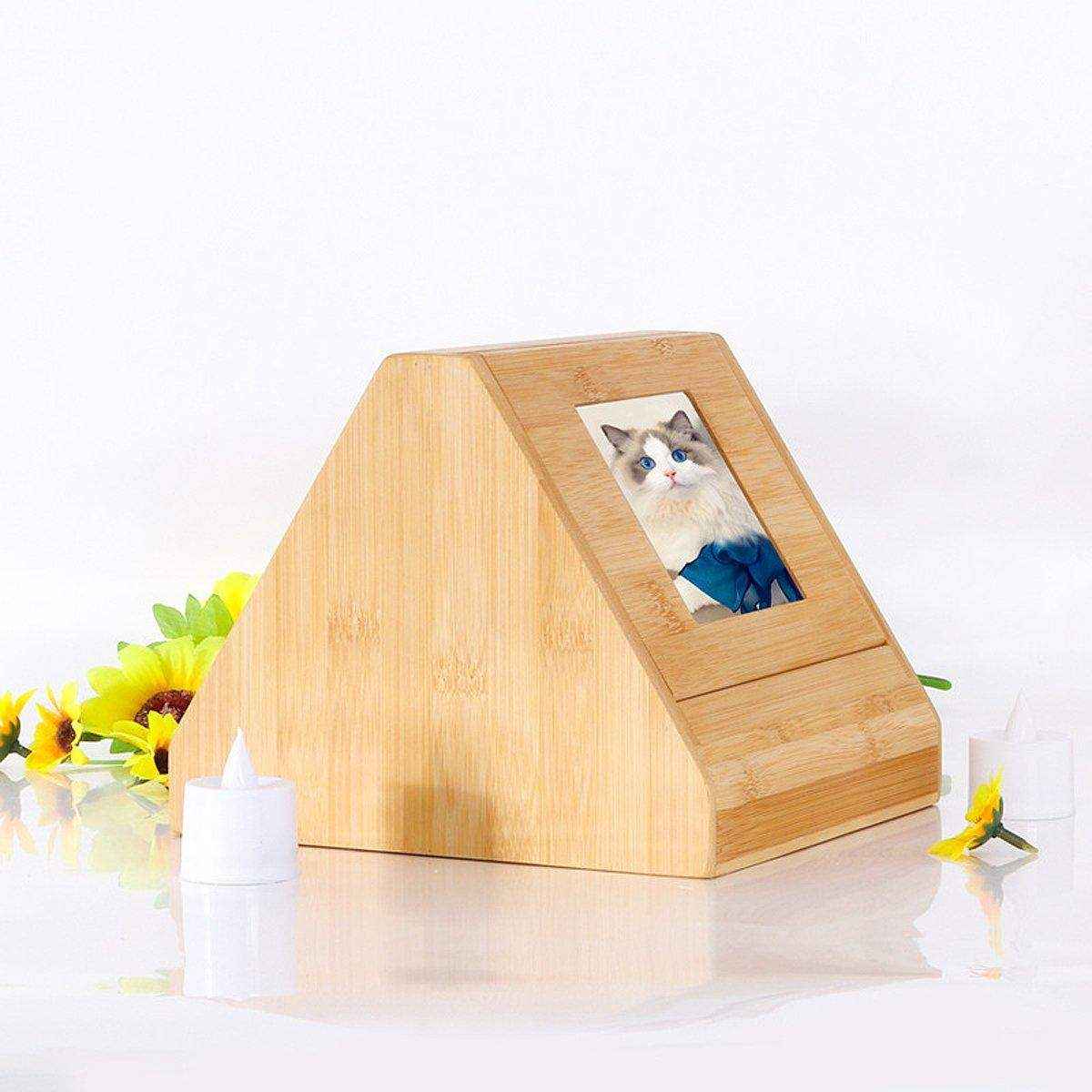 Wooden Pet Memorial Urn for Ashes with Photo Frame