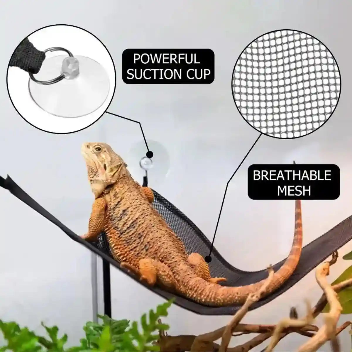2x Reptile Hammock for Small Large Bearded Dragon Lizard Reptile Snakes Black