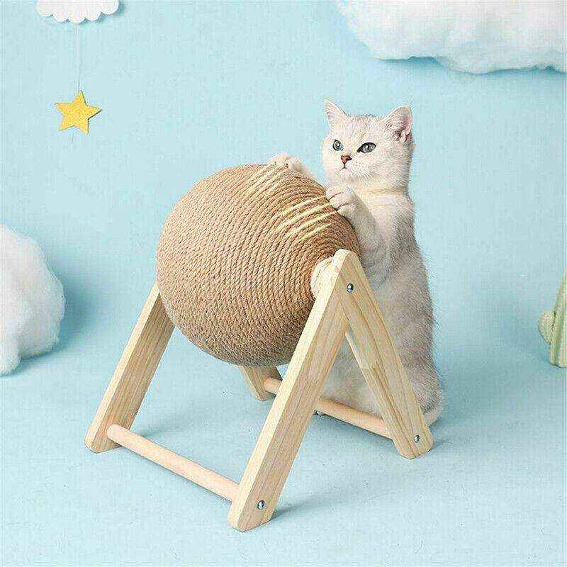 Interactive Wooden Sisal Cat Scratcher Ball Toy For Indoor Cats