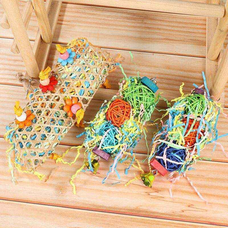 3PCS Bird Parrot Shredding Toys Hanging Cage
