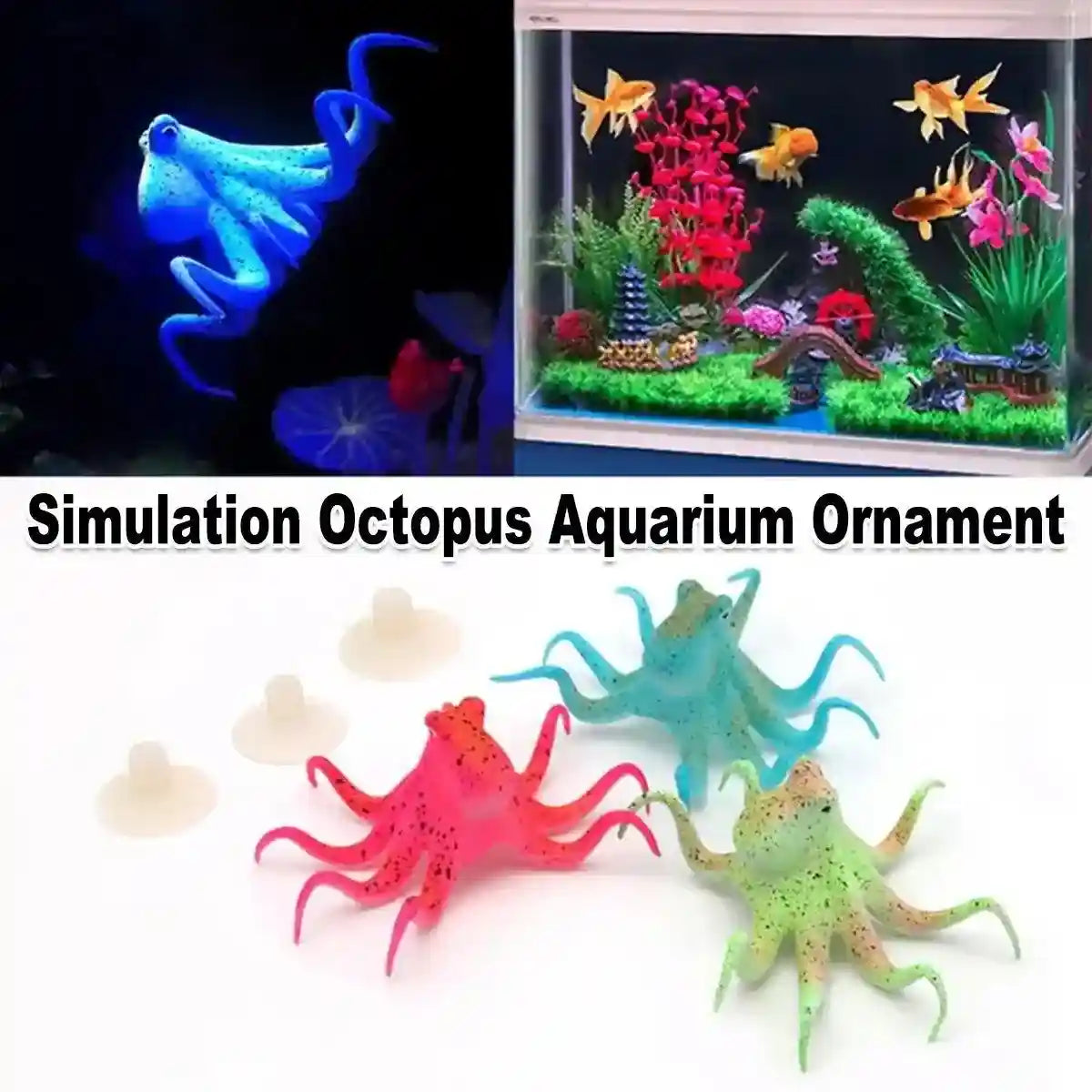 Simulation Octopus Aquarium Ornament Vibrant Fluorescent Fish Tank Decoration