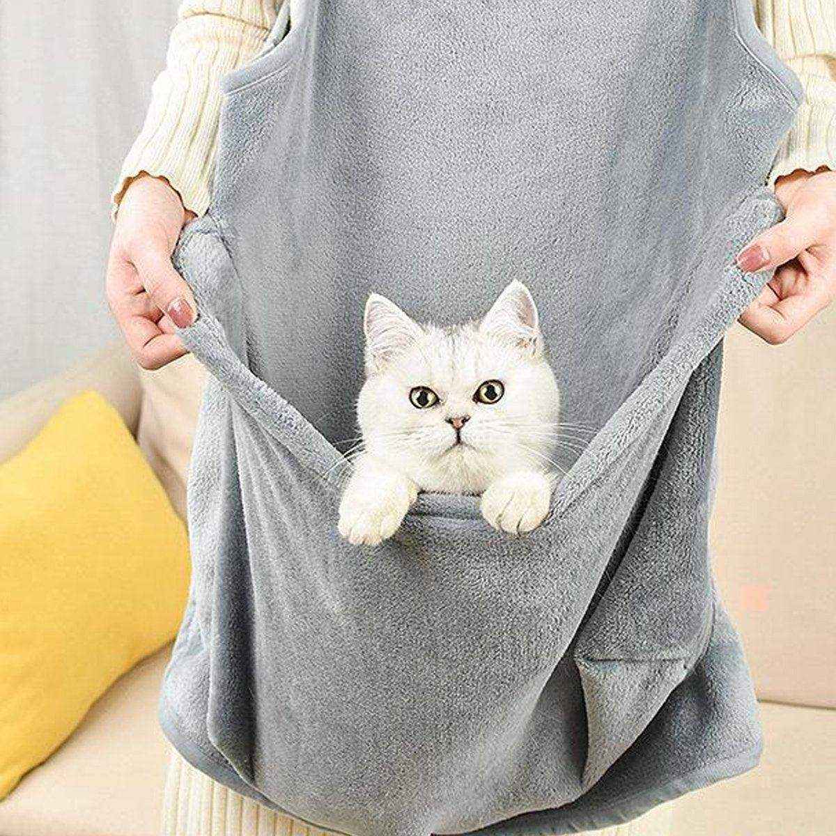 Non-stick Hair Cat Apron Suit Kangaroo Style No Hole Pet Bib for Grooming Safety