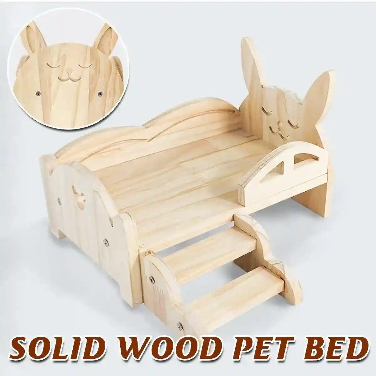 Solid Wood Rabbit Bed with Ladder Durable & Stylish Design
