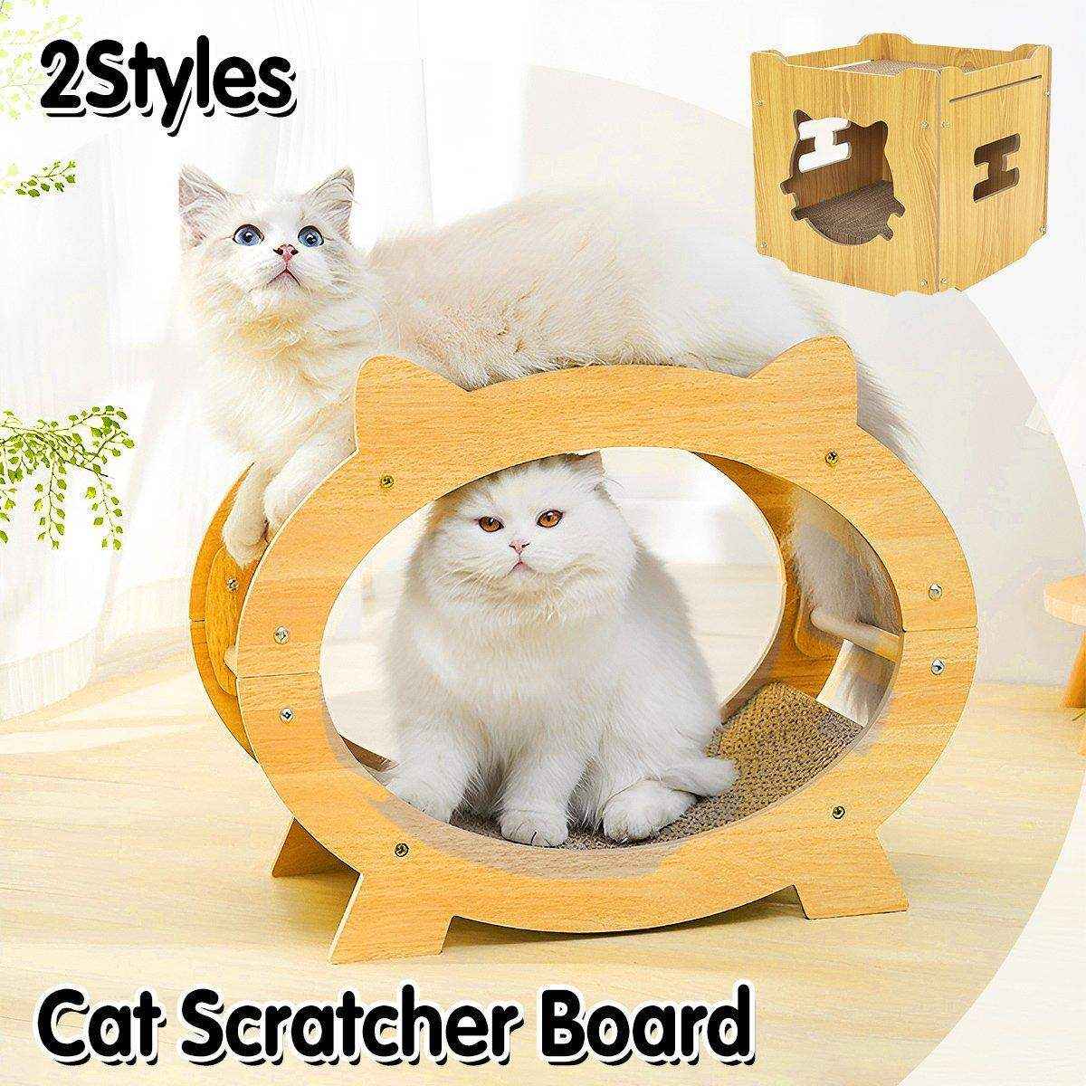 Eco-Friendly Cat Scratcher Lounge - Natural Wood & Corrugated Board