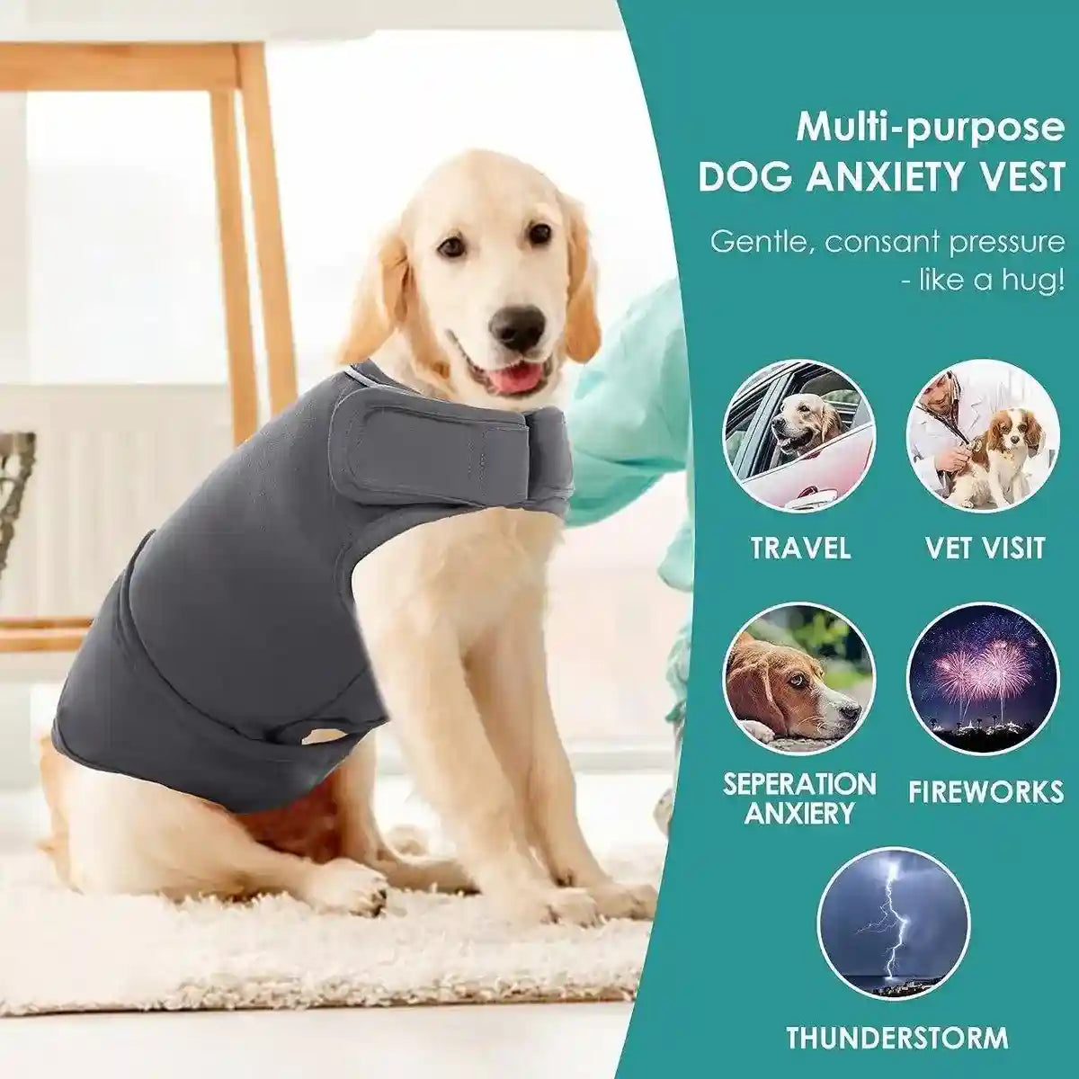Dog Anxiety Relief Vest Calming & Adjustable with Reflective Strips