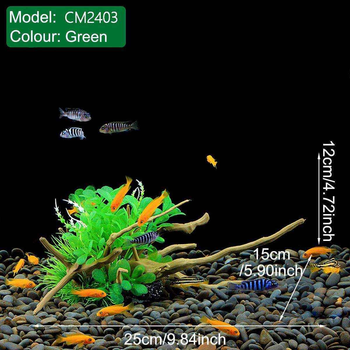 Faux Aquarium Plants Rock Decoration with Simulated Wood & Water Grass